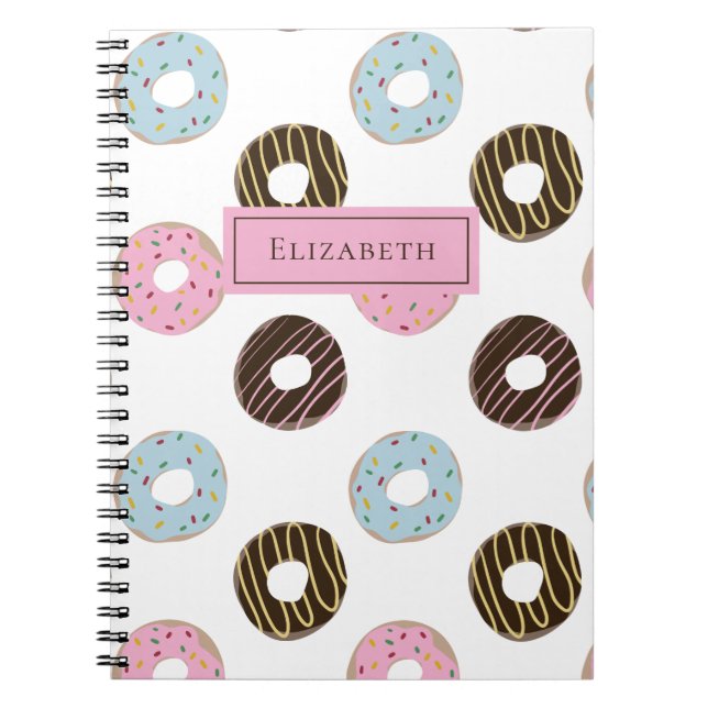 Cute Doughnuts Add your own Name Custom Monogram Notebook (Front)