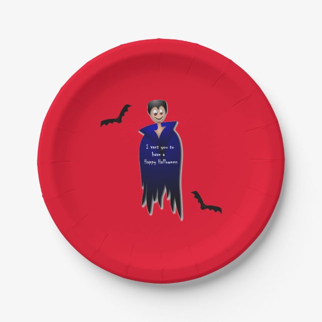 Cute Dracula Halloween  Paper Plate (Front)