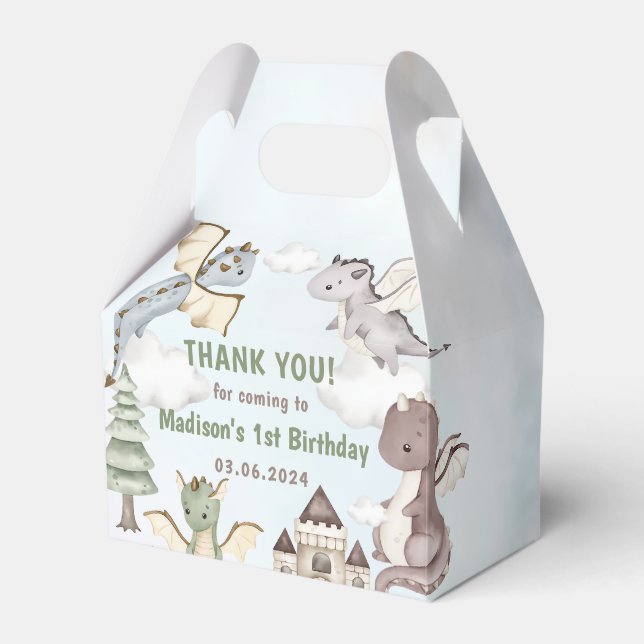 Cute Dragon 1st Birthday Party Favor Box (Front Side)