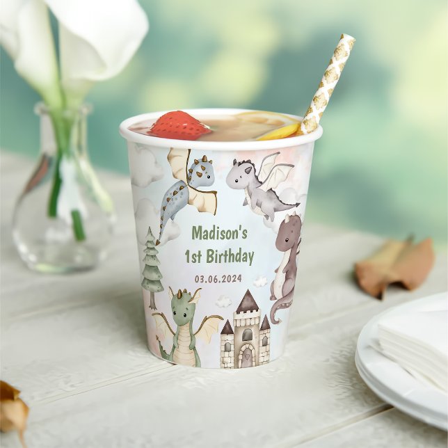 Cute Dragon 1st Birthday Party Paper Cups (Creator Uploaded)