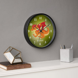 cute dragon add name kids Large Clock