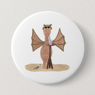 Cute Dragon at the Beach 3 Inch Round Button