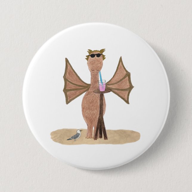 Cute Dragon at the Beach 3 Inch Round Button (Front)