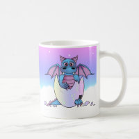 Cute Dragon Baby in Cracked Egg - Blue / Purple