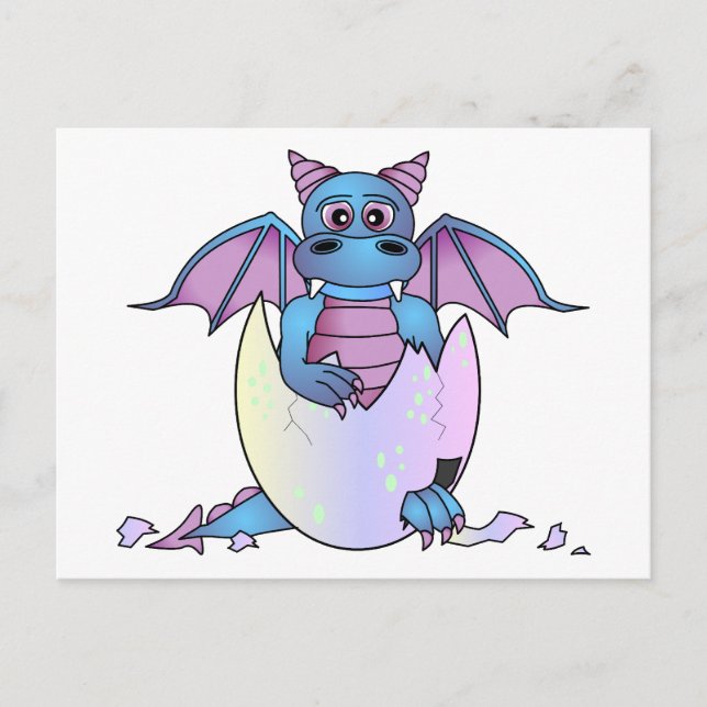 Cute Dragon Baby in Cracked Egg - Blue / Purple Postcard (Front)