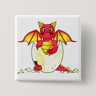 Cute Dragon Baby in Cracked Egg - Red / Yellow 2 Inch Square Button