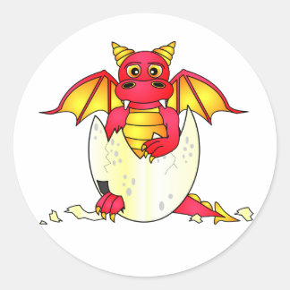 Cute Dragon Baby in Cracked Egg - Red / Yellow Classic Round Sticker