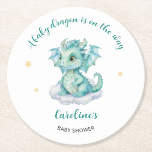 Cute Dragon Baby Shower Round Paper Coaster