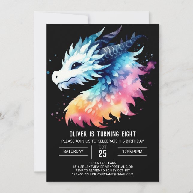 Cute Dragon Birthday Digital Invitation (Front)