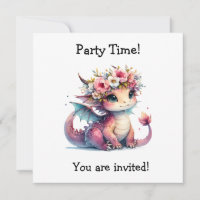 Cute Dragon Birthday Party Invite Greeting Card