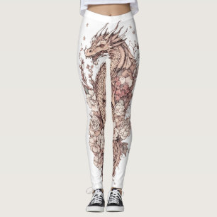 "Cute Dragon Blooms: Floral Tattoo Leggings" Leggings