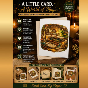 Cute Dragon Book Lover Greeting Card Fantasy Dra