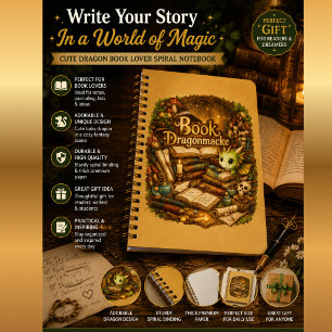 Cute Dragon Book Lover Spiral Notebook Fantasy R Planner
