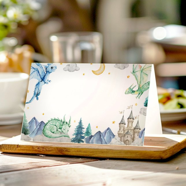 Cute Dragon Boy Birthday Food Tent Place Card (Creator Uploaded)