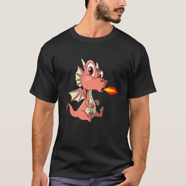 Cute Dragon Breathes Fire T-Shirt (Front)