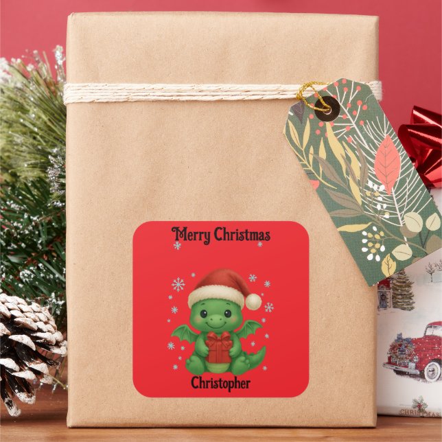 cute dragon Christmas holiday gift tag stickers  (Holiday)
