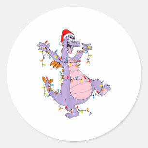 Cute Dragon Christmas Lights Santa Hat Animal Men Classic Round Sticker