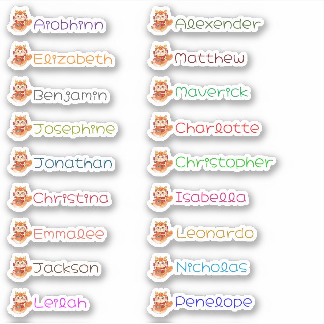 Cute Dragon Custom Multiple Names Stickers (Front)