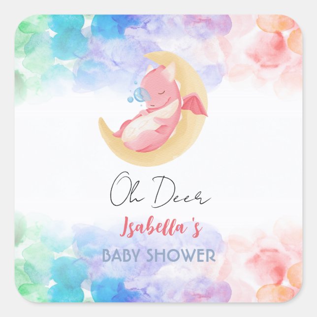 Cute dragon dinosaur rainbow Balloon baby shower Square Sticker (Front)