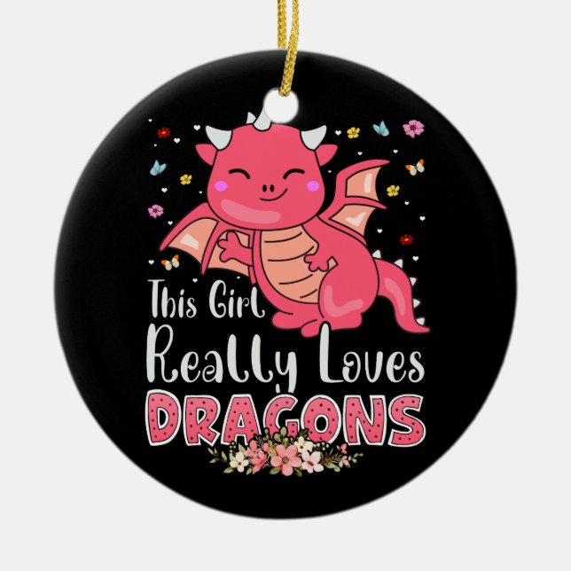 Cute Dragon Girl Loves Dragons Wings Fantasy Fire  Ceramic Ornament (Front)