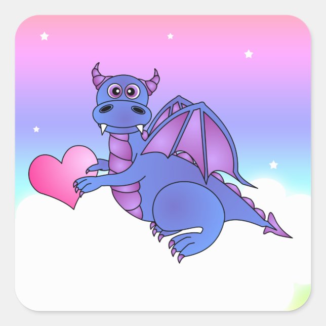 Cute Dragon Heart Stickers Blue - Pink -Purple (Front)