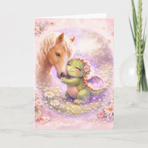 Cute Dragon & Horse Friendship Greeting Card
