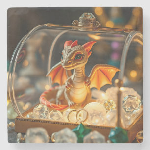Cute Dragon in a Jewellery Box Stone Coaster
