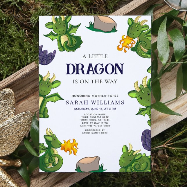 Cute Dragon Is On The Way Gender Neutral Shower Invitation (Baby Shower Invitation)