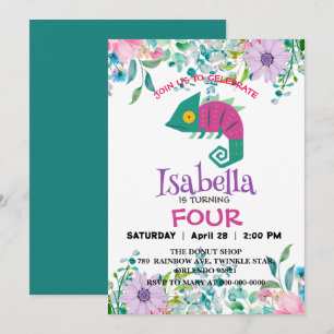 Cute dragon jungle Animals Birthday Flower kids Invitation