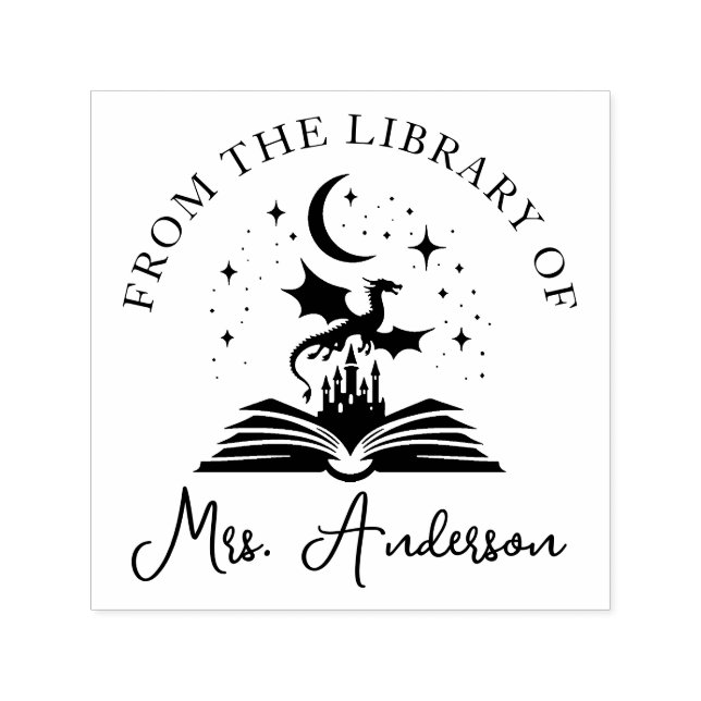 Cute Dragon Library Floral Grow your Mind Teacher Self-inking Stamp (Design)