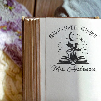 Cute Dragon Library Floral Grow your Mind Teacher Self-inking Stamp