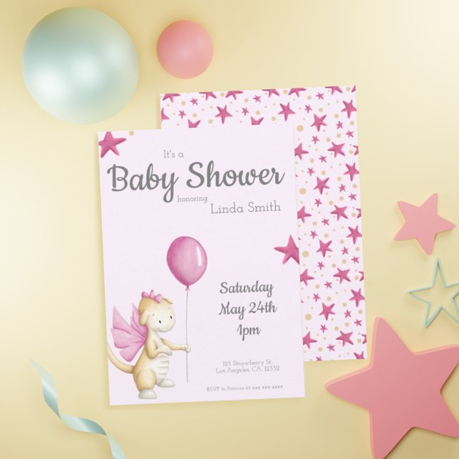 Cute Dragon Pink Girl Baby Shower Invitation (Creator Uploaded)