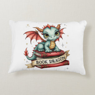 Cute Dragon Sitting On Book-Book Dragon Accent Pillow