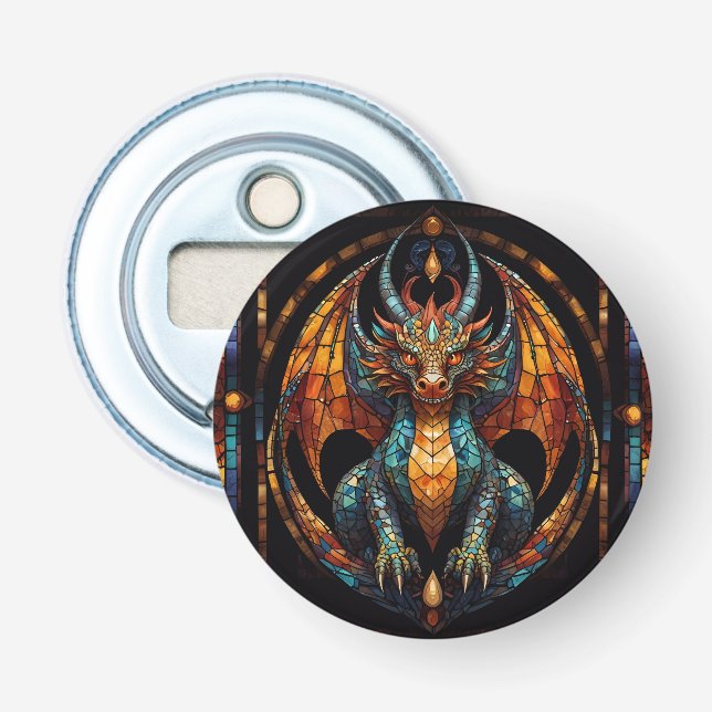 Cute Dragon Stained Glass Mosaic Design Bottle Opener (Front)