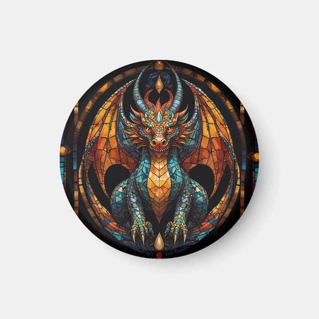 Cute Dragon Stained Glass Mosaic Design Magnet (Front)