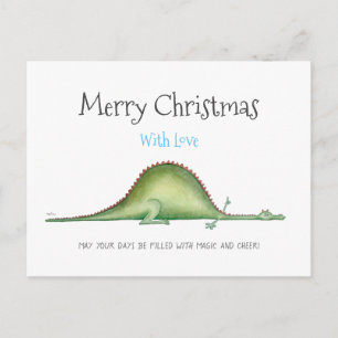 Cute dragon stretched out on the floor postcard