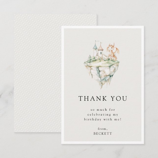 Cute Dragon Theme Birthday Party Thank You Card (Front/Back)