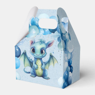 Cute Dragon with Blue Balloons Boy Baby Shower Favor Box