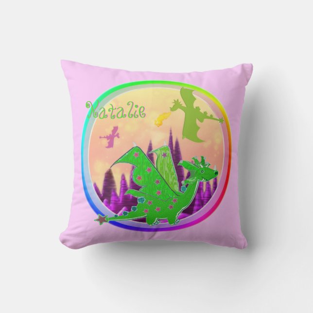 Cute Dragon with customizable Name Natalie Throw Pillow (Front)