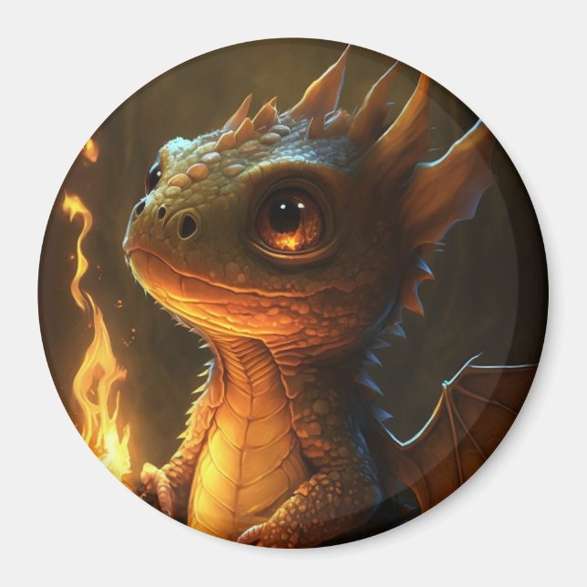 Cute Dragon with Fire Magnet  (Front)