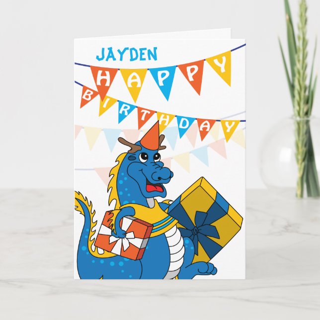 Cute Dragon with presents Birthday Card (Front)