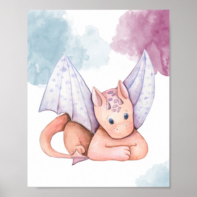 Cute Dragon with Purple Wings Display Poster (Front)