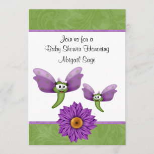 Cute Dragonflies and Flower Baby Shower Invitation