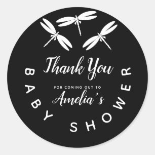 Cute Dragonflies Black Baby Shower Thank You Classic Round Sticker