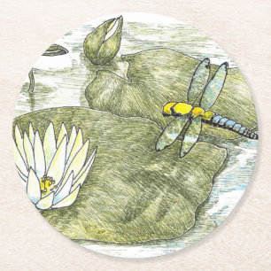 Cute Dragonfly and Lily Pad 4" Round Coasters
