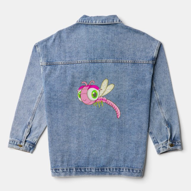 Cute Dragonfly Bug Denim Jacket (Back)