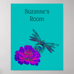 Cute Dragonfly Kids Room Personalized  Poster