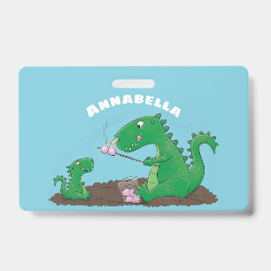Cute dragons roasting marshmallows cartoon badge