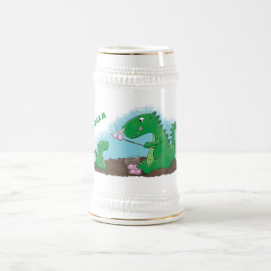 Cute dragons roasting marshmallows cartoon beer stein