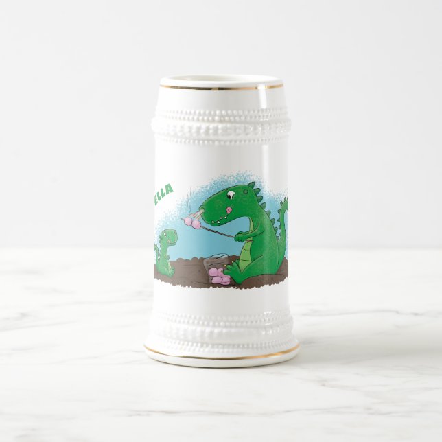 Cute dragons roasting marshmallows cartoon beer stein (Center)